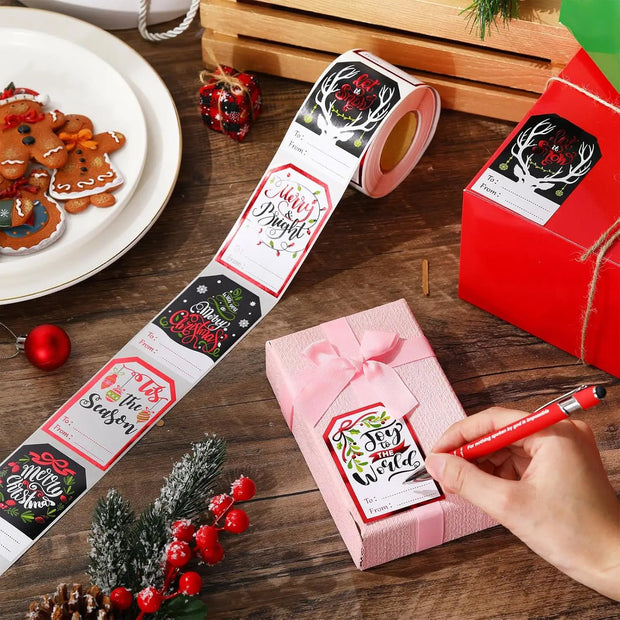 Christmas Gift Wrapping Label Stickers Holiday Celebration Write-On Tags Birthday Back-to-School Labels SantaClaus Seal Stickers