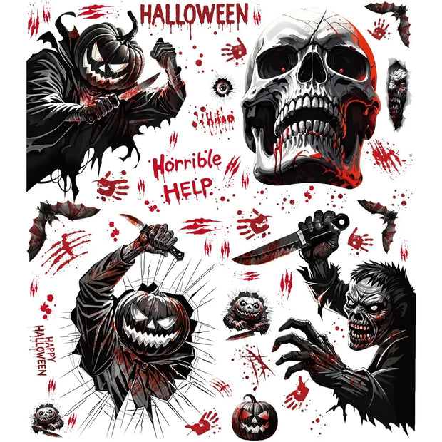 Halloween Horror Stickers Blood Fingerprint Hanging Ghost Pumpkin Skull Window Glass Sticker Happy Halloween Party Decor 2025