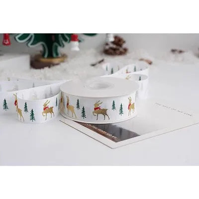New 10/15/25mm 15 Meters Christmas Ribbon Printed Grosgrain Ribbon Tape For Handmade Design Christmas Decoration Gift Packing