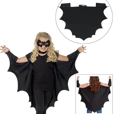 Unisex Halloween Black Bat Wing Cape Cloak Costume With Patch for Kids Child Boys Girls Vampire Dress Up Accessories