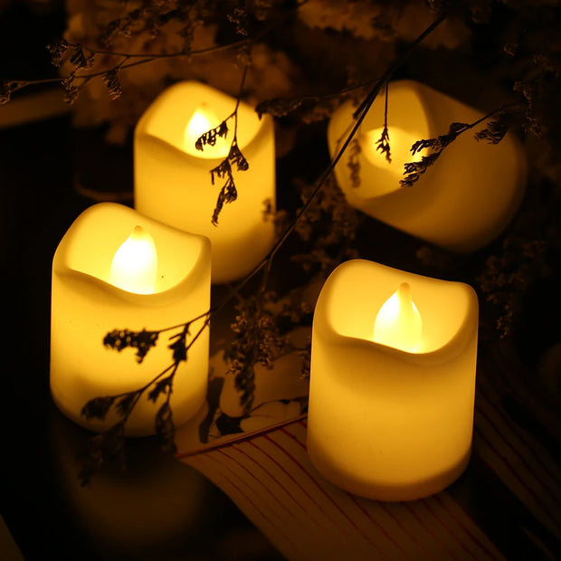 12/24Pcs Flameless LED Candle Wishing Tea Lamp Warm White Home Christmas Party Wedding Decoration Battery-Power Candles Lights
