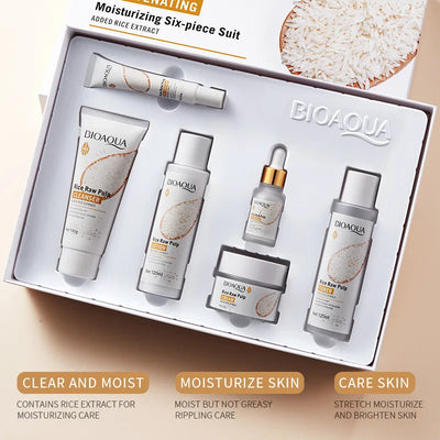 BIOAOUA Rice Protoplasm Grape Skincare Set Face Serum Cream Hydrating Moisturizing Cleanser Toner Anti Age Face Care Set