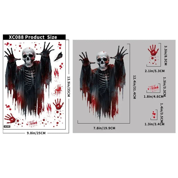 Halloween Horror Stickers Blood Fingerprint Hanging Ghost Pumpkin Skull Window Glass Sticker Happy Halloween Party Decor 2025