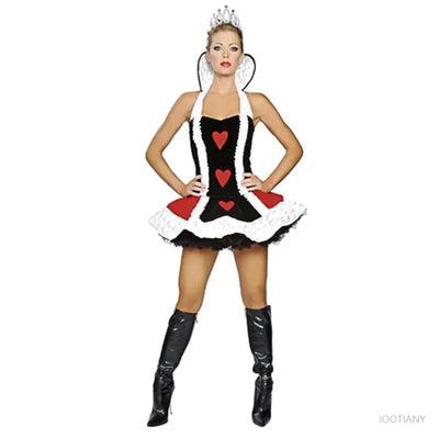Halloween Adult Women's Queen of Hearts Cosplay Costume Masquerade Vampire Poker Princess Witch Demon Stage Fancy Dress Costume