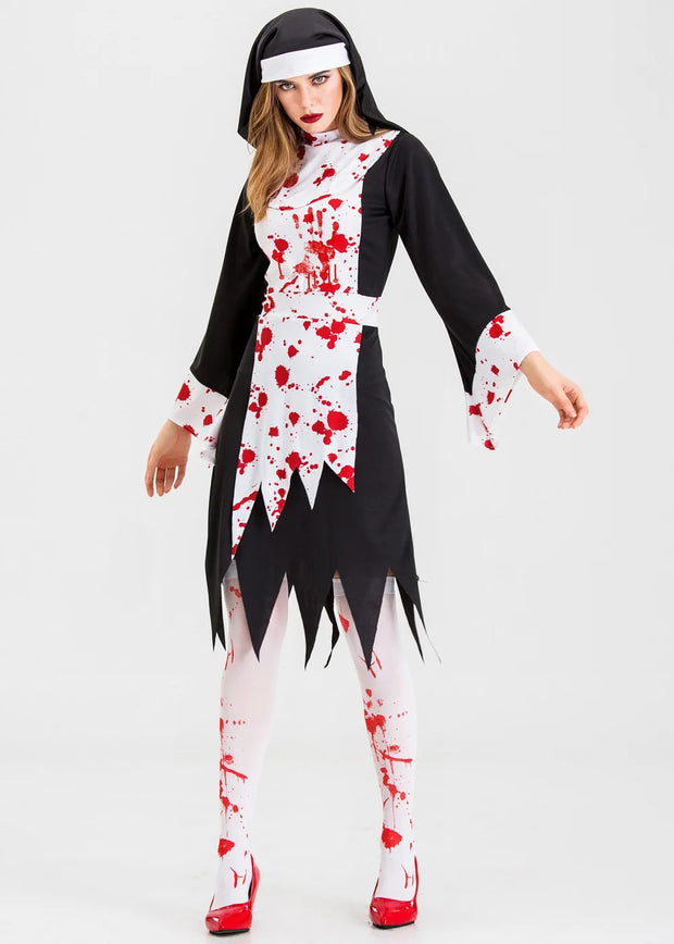 Halloween Nun Cosplay Costume For Women Black Scary Sinful Sister Costumes Terror Vampire Demon Costume Nun Robes Fantasy Dress