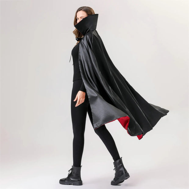 Halloween Vampire Costume Adult Kids Dracula Devil Witch Cosplay Cape Medieval Gothic Steampunk Death Cloak Lace-Up
