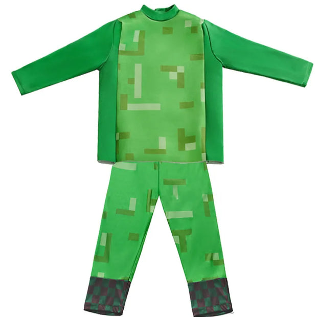 Kids Cosplay Diamond Armor Game Character Steve Cosplay Costumes 3 Pieces Set Blue Outfits Dress Up Set for Halloween
