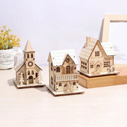 DIY Merry Christmas Decorations Mini Wooden House Luminous Cabin Christmas Tree Hanging Xmas Ornaments New Year Kids Gift