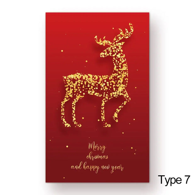 50PCS Xmas Tree Deer Package Insert Santa Claus Snowman Greeting Postcard Merry Christmas Card Happy New Year Message Note Cards