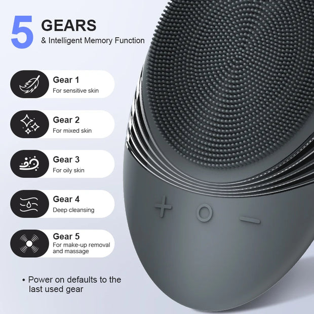 Portable Silicone Waterproof Rechargeable Face Wash Brush, 5 Cleansing Modes, Electric Deep Cleaning for Men & Women