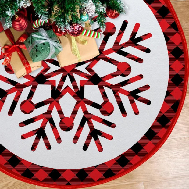 1pcChristmas Tree Skirt Snowflake Red Black White Plaid Christmas Carpet Decoration Mall Window Christmas Tree Base Skirt Decora