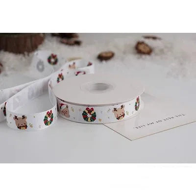 New 10/15/25mm 15 Meters Christmas Ribbon Printed Grosgrain Ribbon Tape For Handmade Design Christmas Decoration Gift Packing