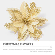Christmas tree Flower Artificial Glitter Flowers Poinsettia Xmas Tree Ornament Garland golden Flowers adorn Christmas Party deco