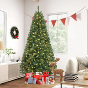 5 to 10ft Artificial Christmas Tree , Snow Flocked Full Prelighted Xmas Tree with 2084 Branch Tips, 900 Incandescent Lights