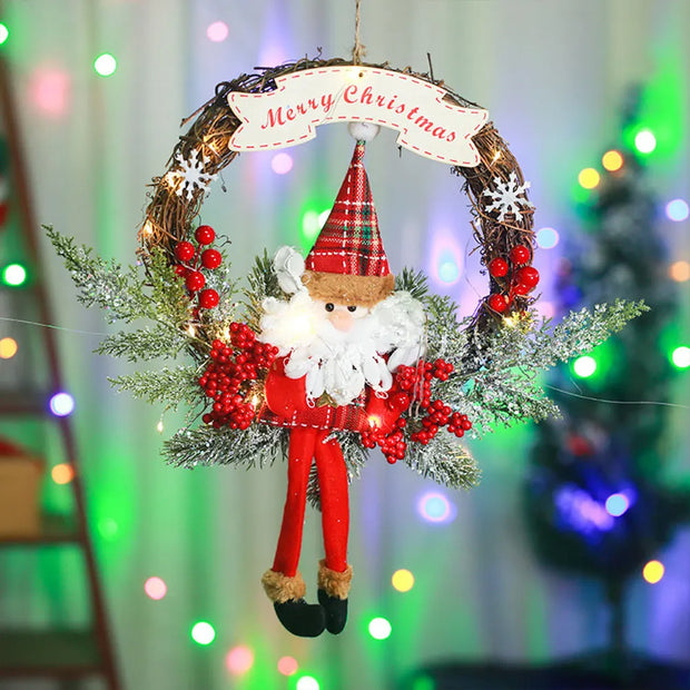 Christmas Hanging Decorations Versatile PVC Door Decor Wreaths Bow/Berry/Santa/Reindeer Artificial Wreaths Home New Years Gifts