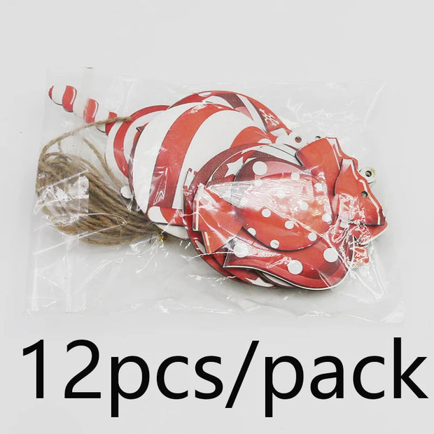 (12 Pcs/bag) Christmas Decorations Wooden Lollipops Christmas Tree Pendants Painted Wooden Pieces Scene Decoration Props DIY