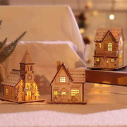 DIY Merry Christmas Decorations Mini Wooden House Luminous Cabin Christmas Tree Hanging Xmas Ornaments New Year Kids Gift