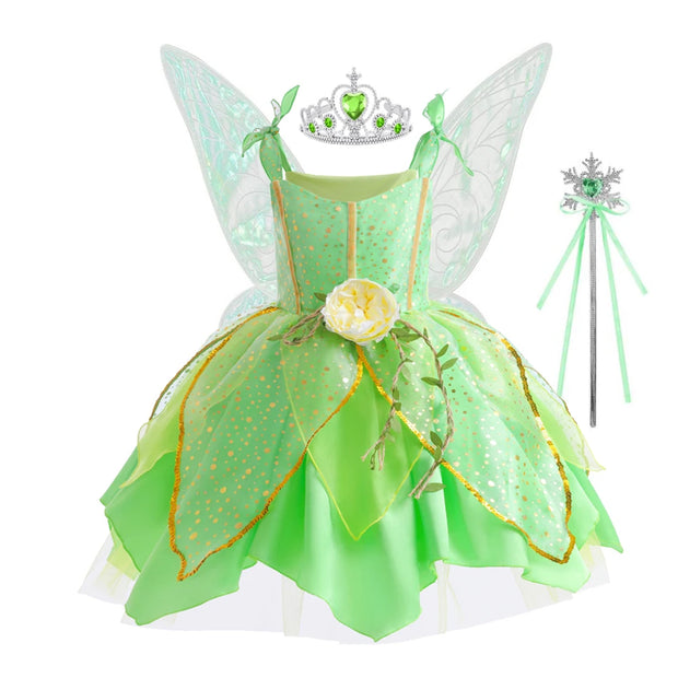 Kid Girls Princess Fairy Costume Tinker Bell Tutu Dress Sleeveless Wing Princess Girl Costume Cosplay Carnival Halloween Party