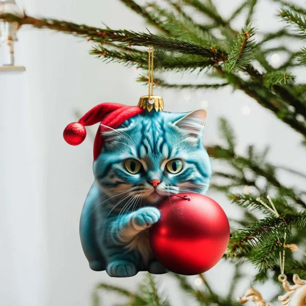Cat Christmas Hanging Ornaments Cute Cartoon Acrylic Animals Xmas Tree Pendants Personalized Christmas Decor for Car Interior