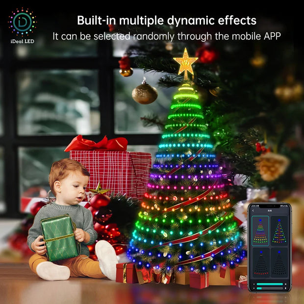 RGBIC Christmas Tree Lights DIY LED Fairy String Lights with Smart APP & Remote Control Garland for Outdoor Garden Party Wedding