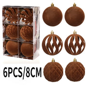 6PCS 8CM Christmas Balls Ornaments Flocking Hollow Out Christmas Tree Party Decoration Christmas Spheres Pendant 2025 New