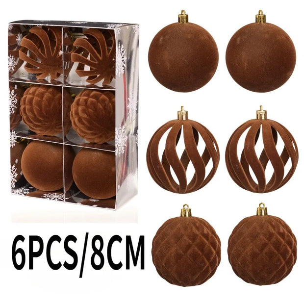 6PCS 8CM Christmas Balls Ornaments Flocking Hollow Out Christmas Tree Party Decoration Christmas Spheres Pendant 2025 New