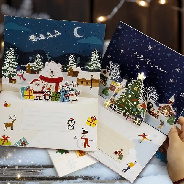 3D Santa Greeting Cards Folding Merry Christmas Best Wishes Card Xmas Gift for New Year Blessing Thank You Postcard Decoration