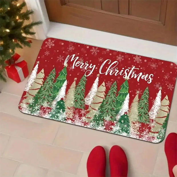 VIKAMA Christmas Decorative Rug, Durable and Non-Slip Christmas Tree Bathroom Door Mat, Entrance Door Mat, Home Decor