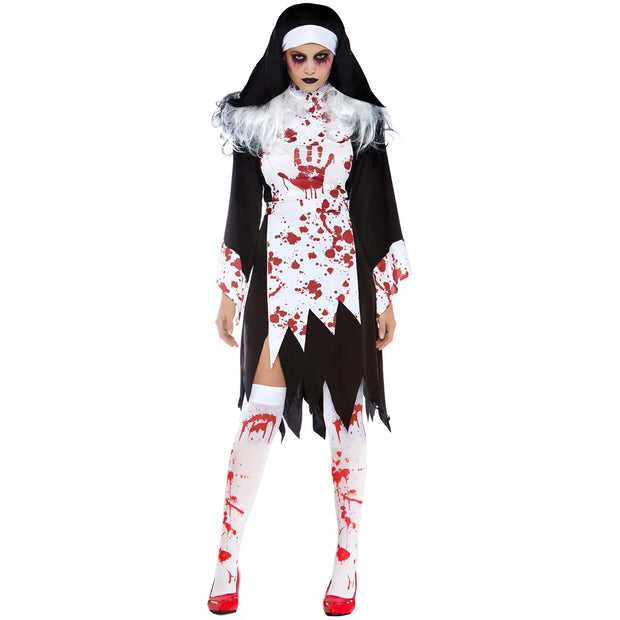 Halloween Nun Cosplay Costume For Women Black Scary Sinful Sister Costumes Terror Vampire Demon Costume Nun Robes Fantasy Dress