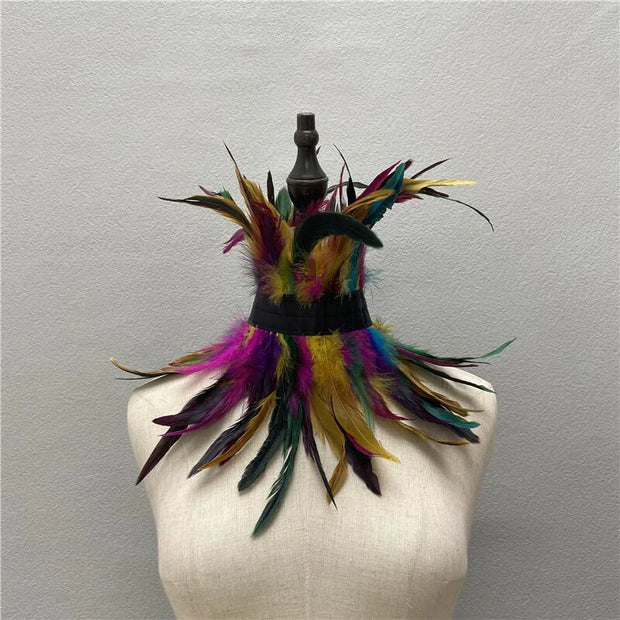Gothic Victorian Natural Feather Choker Neck Wrap Collar For Halloween Cosplay Accessories