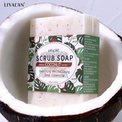 Coconut Exfoliating Scrub Soap Bar Deep Cleaning Bath Revitalizing Softens Cuticle Smooth Skin Jojoba Oil Moisturizing Body Wash