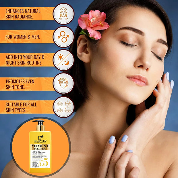 Vitamin C+Turmeric  Body Lotion Brightening Cream. Anti-aging cream for age spots, dark spots on face, hands, body. Large 500ml