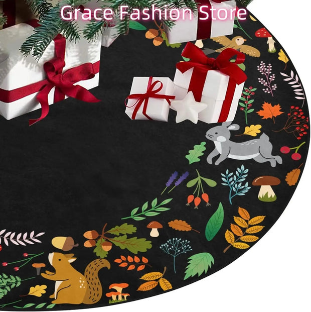 Forest Wreath Christmas Tree Skirt 36" Fall Tree Skirt Mushroom Fox Rabbit Deer Tree Mat for Thanksgiving Christmas