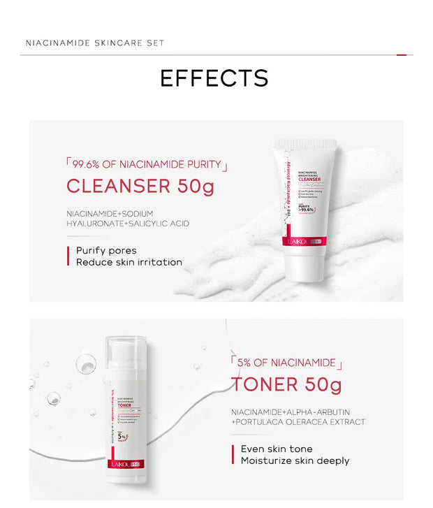 Niacinamide Skin Care Set Oil Control Anti-Wrinkle Aging Fine Lines Serum Whitening cream Repair Face Nourish Toner 4 Set box