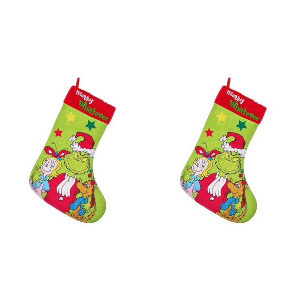 New Christmas Tree Decor Funny Green Grinch Christmas Socks Green Hair Monster Decor Children's Christmas Gifts Socks Candy Bags