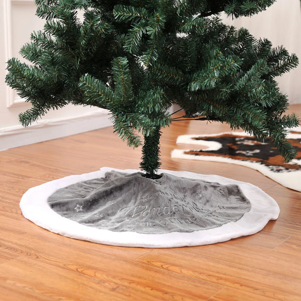 Christmas Tree Skirt, 1pcs 90cm Christmas Tree Mat Plush Faux Fur Xmas Tree Skirt Base Cover Home Christmas New Year Party Decor