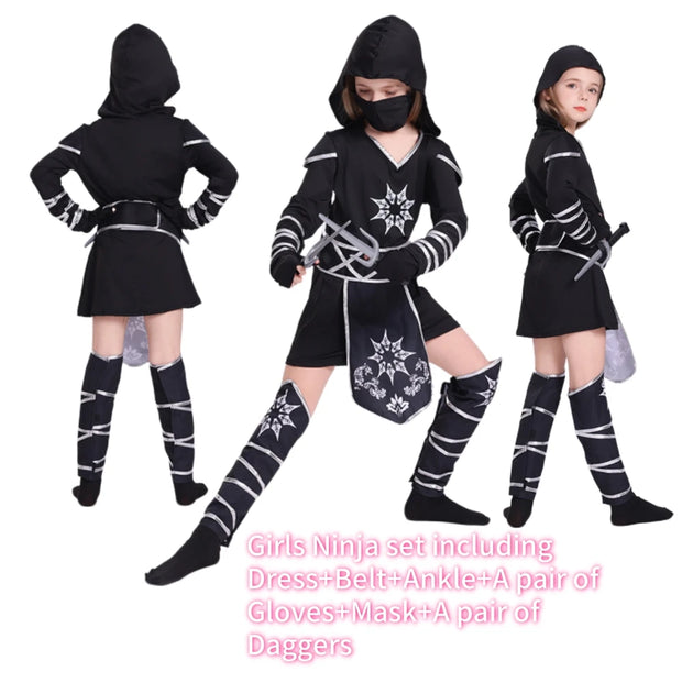 Boys Girls Ninja Cosplay Costume for Kids Anime Samurai Costume Kung Fu Dragon Ninja Jumpsuit With Weapon Outfit Party Halloween