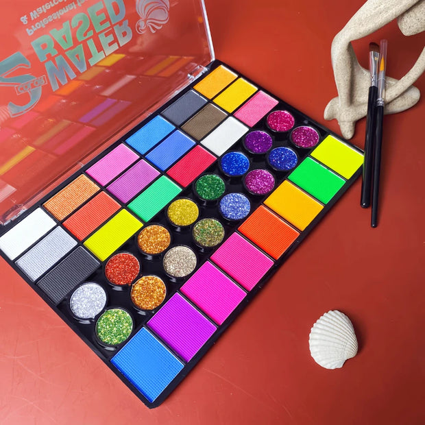 42 Colors Face Body Painting Set,Water Soluble UV Neon Face Paint Art Makeup,Fluorescent Glitter Festivals Halloween Paint Set