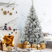 1.8m White Flocked Christmas Tree, Snowy Pencil Design with Realistic Branches, Easy Assembly & Metal Base, Perfect for Holiday