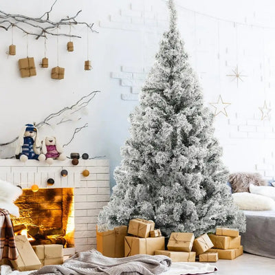 1.8m White Flocked Christmas Tree, Snowy Pencil Design with Realistic Branches, Easy Assembly & Metal Base, Perfect for Holiday