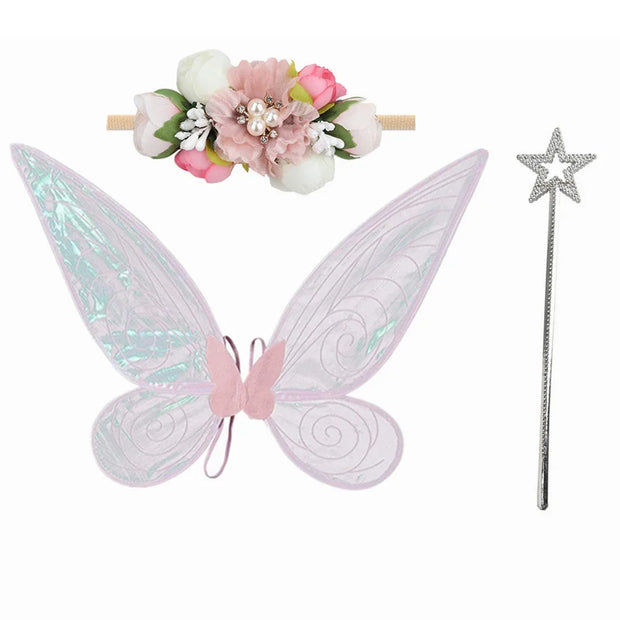Flower Girls Fairy Tutu Dress with Wings Halloween Cosplay Butterfly Fairy Costume for Kids Birthday Party Tulle Princess Dress