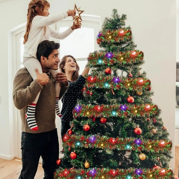 Christmas Tree Shiny Garland Light Christmas Streamers Ornaments Tinsel Garland with Led Lights Shiny Twist Christmas Decor