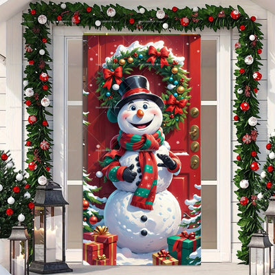 Christmas Snowman Wreath Decoration Door Banners Photography Backdrops Indoor Outdoor Wall Porch Background X-mas Party Supplies