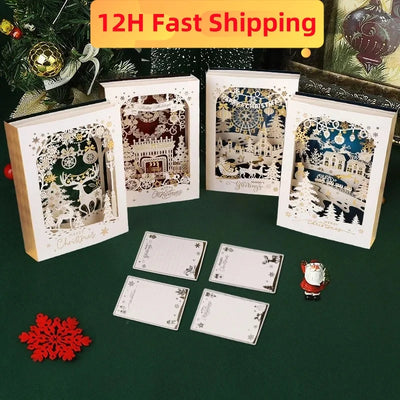 Christmas 3D Greeting Card Creative Small Card Exquisite and Premium Christmas Eve Gift Elk Decoration Gold Greeting Card 2025