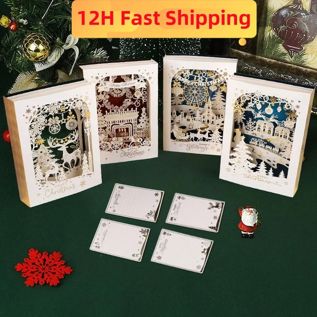 Christmas 3D Greeting Card Creative Small Card Exquisite and Premium Christmas Eve Gift Elk Decoration Gold Greeting Card 2025
