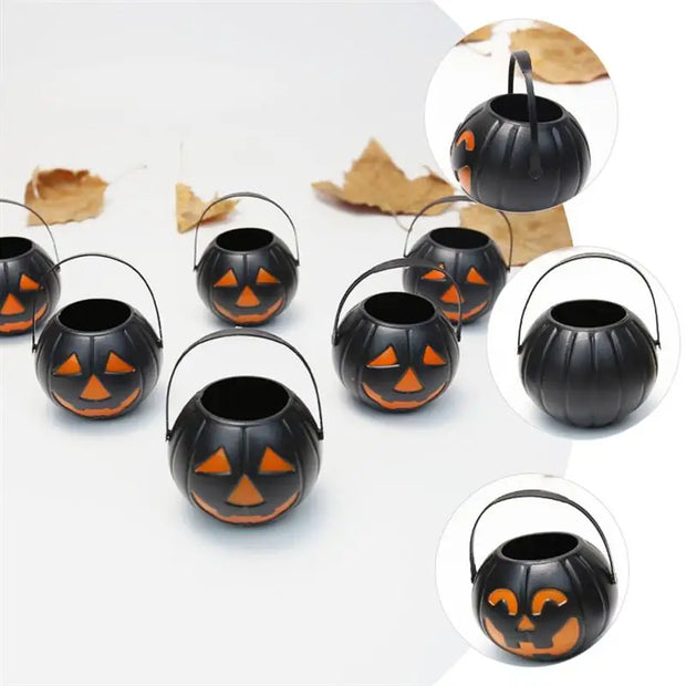 12Pcs Pumpkin Candy Bucket Decors Pumpkin Bucket Kids Candy Bucket Halloween Decorations And Props Black Mini Pumpkin Bucket