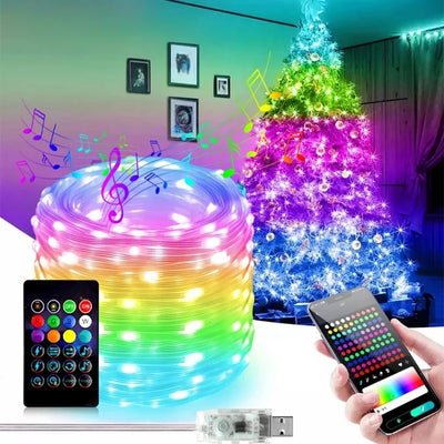 5M/10M USB LED Copper Wire String Lights USB Dream Color Fairy Lights Bluetooth Colorful Home Christmas Tree Wedding Decor