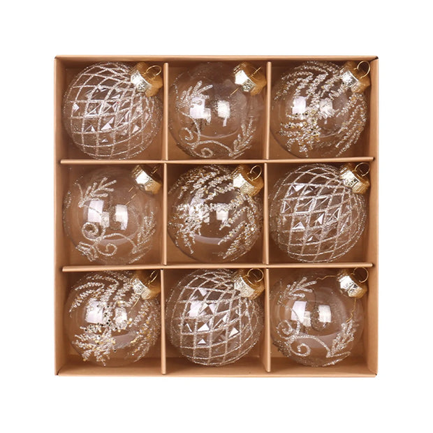 9Pcs 8cm Wine Red Christmas Ball Ornaments Dark Green White Christmas Tree Party Decoration New Christmas Spheres Pendant