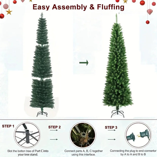 Artificial Christmas Tree Pointed Head PVC Pencil Green Christmas Tree 1.2m To 2.7m Home Christmas Atmosphere Decoration Supplie