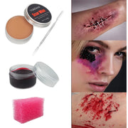 2/4/5PCS SFX Makeup Set Special Effect Halloween Party Wound Scar Wax Makeup with Spatula Sponge to Create a Blood Splash Shape